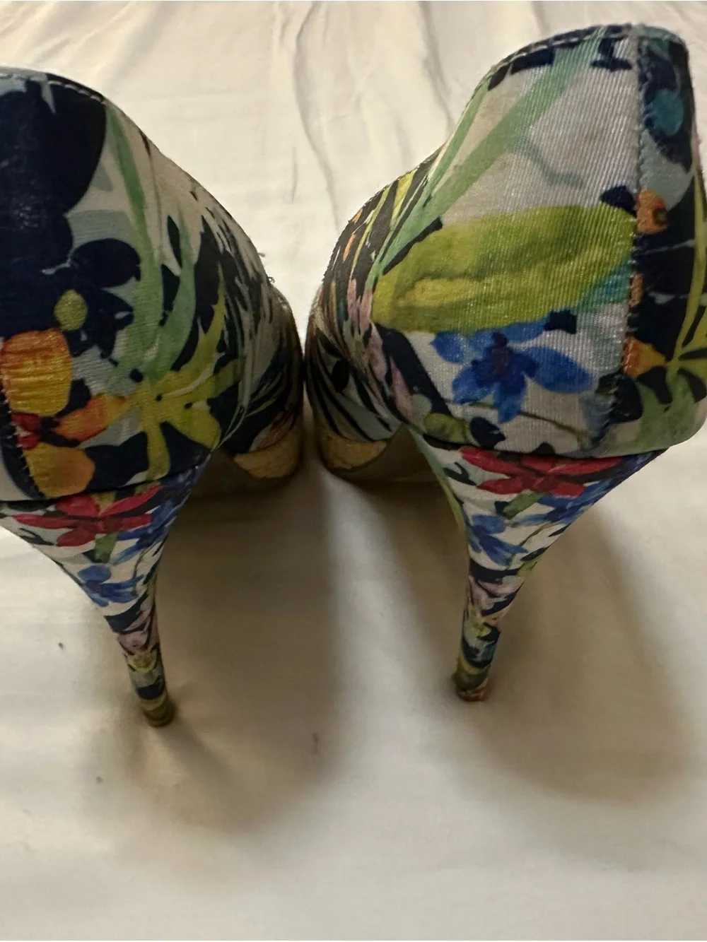Navy Floral Peep-Toe Platform Heels